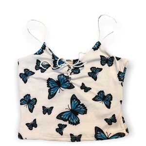3/$15 Faded rose 90s Y2K crop top with butterfly design